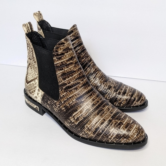 Freda Salvador Snake-Printed Skin Italian Leather Chelsea Boots Bootie Size 7 - Picture 9 of 14